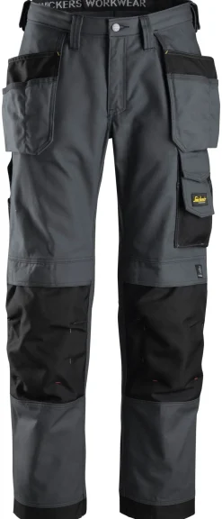 Snickers Canvas Arbeitshose m. Holstertaschen, EN 14404 Stahlgrau-Schwarz