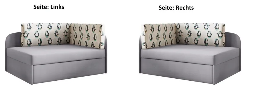 Sofa Kindersofa Schlafsofa inkl. Bettkasten MAILO Seite Links Stoff Hellgrau-Ros