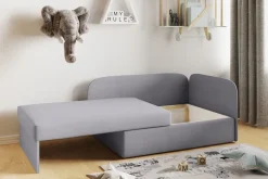 Sofa Kindersofa Schlafsofa inkl. Bettkasten MAILO Seite Links Stoff Hellgrau-Ros