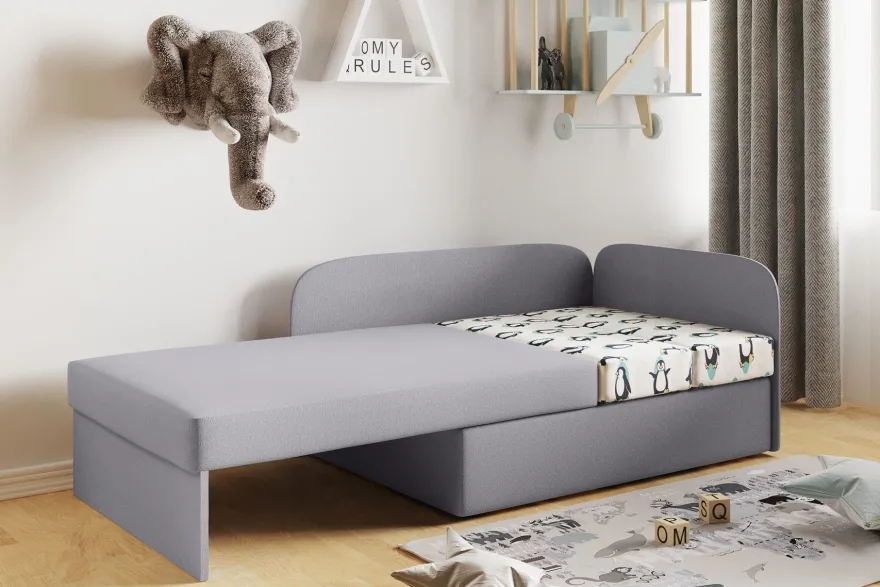 Sofa Kindersofa Schlafsofa inkl. Bettkasten MAILO Seite Links Stoff Hellgrau-Ros