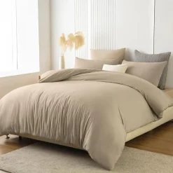 Soifox Bettwäsche 180x200 Sandy Beige Mikrofaser Bügelfrei Knitterfrei mit 2