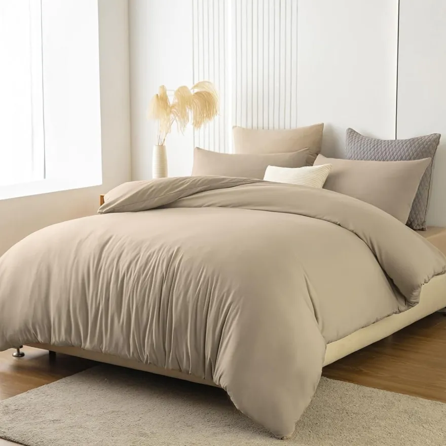 Soifox Bettwäsche 180x200 Sandy Beige Mikrofaser Bügelfrei Knitterfrei mit 2