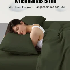 Soifox Kissenbezug 40x70 cm (2er Set) - Olivgrün, 100% Mikrofaser, mit