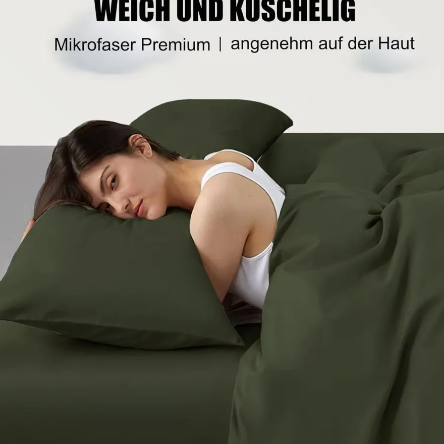 Soifox Kissenbezug 40x70 cm (2er Set) - Olivgrün, 100% Mikrofaser, mit