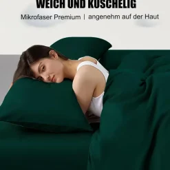 Soifox Kissenbezug 40x70 cm im 2er Set, Dunkelgrün, 100% Mikrofaser, mit