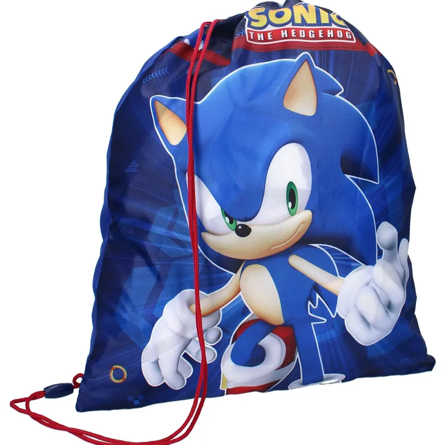 Sonic Turnbeutel Kinder – Sporttasche blau mit roten Trägern Tasche