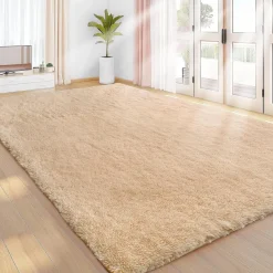 Sour Lemon Hochflor Teppich Beige 200x300 cm - Waschbar, Anti-Rutsch, Flauschig