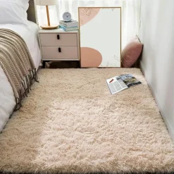 Sour Lemon Hochflor Teppich Beige 200x300 cm - Waschbar, Anti-Rutsch, Flauschig
