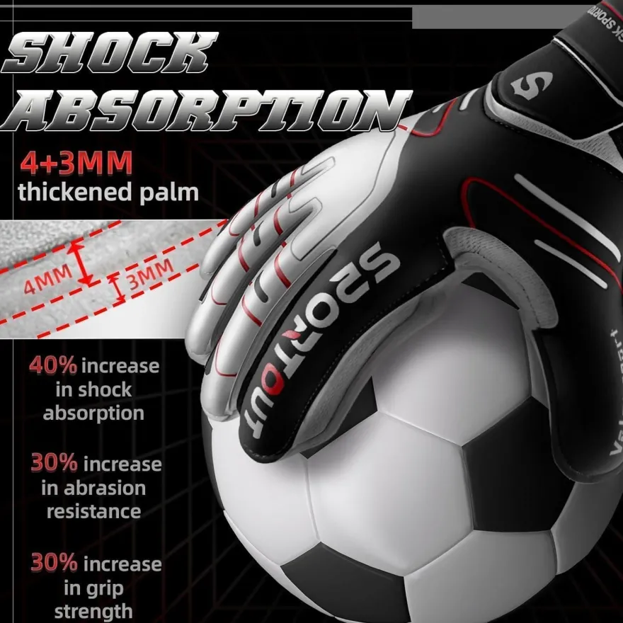 Sportout Torwarthandschuhe mit Fingersave, rutschfeste 4mm Latex Handflächen