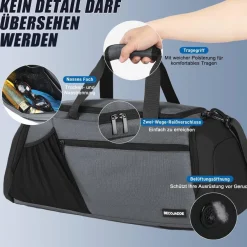 Sporttasche Herren 45L Groß Rucksack Schuhfach Nassfach Wasserdicht Grau