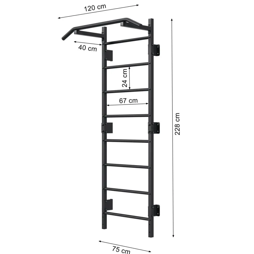 Sprossenwand Kletterwand Klimmzugstange Klettergerüst 10 Sprossen bis 280 kg 6810