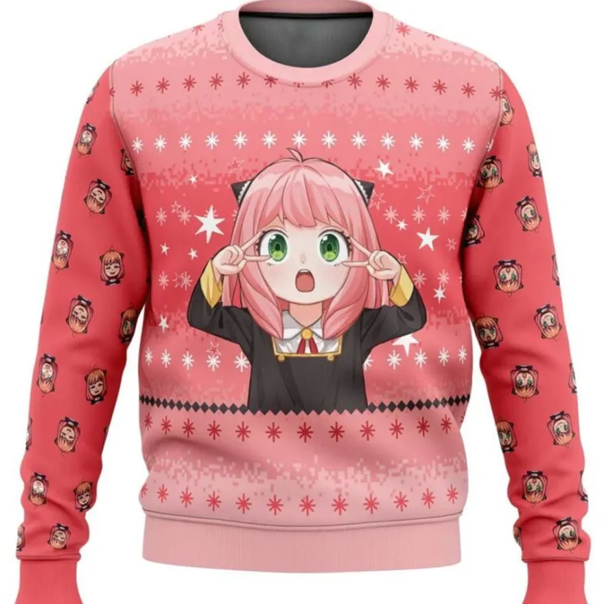 SPY×FAMILY Rundhalspullover Anya Yor Loid Forger 3D Druck Hoody Weihnachts Sweatshirt