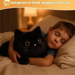 SQEQE Gewichtetes Katze Kuscheltier, Schwarze Katze Plüschtier mit Gewicht