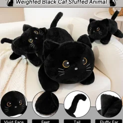 SQEQE Gewichtetes Katze Kuscheltier, Schwarze Katze Plüschtier mit Gewicht