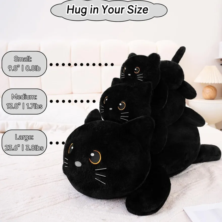 SQEQE Gewichtetes Katze Kuscheltier, Schwarze Katze Plüschtier mit Gewicht