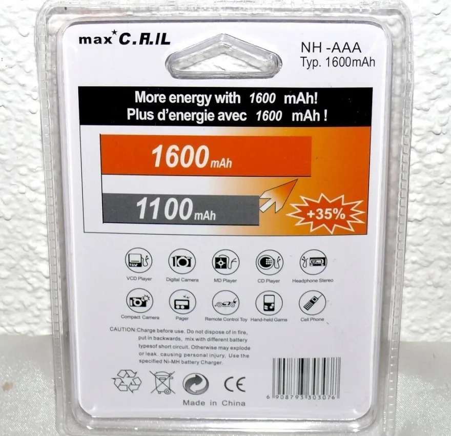 4St. AAA Aufladbare Akku Batterie Ni-MH 1,2V 1600mAh Kamera Telefon RC Fahrzeuge