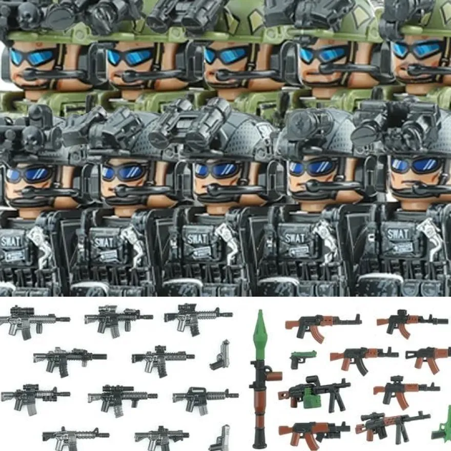 Stadtkommando Special-Forces Figuren SWAT Armee Soldat Schild Waffen Klemmbausteine