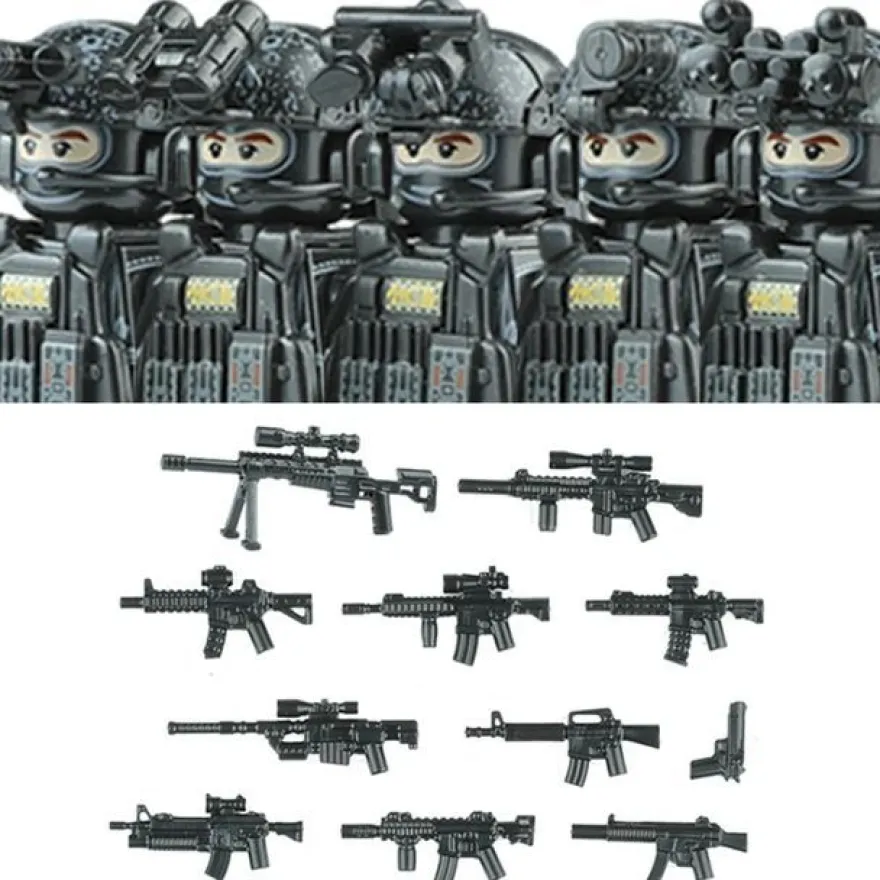 Stadtkommando Special-Forces Figuren SWAT Armee Soldat Schild Waffen Klemmbausteine