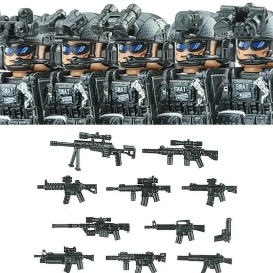 Stadtkommando Special-Forces Figuren SWAT Armee Soldat Schild Waffen Klemmbausteine