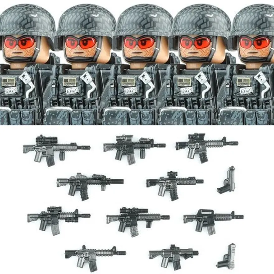 Stadtkommando Special-Forces Figuren SWAT Armee Soldat Schild Waffen Klemmbausteine