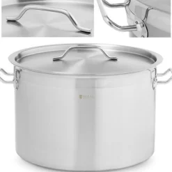 Stahltopf mit Deckel, dickem Boden, für Induktion, Gas & Halogen, 23 l