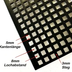Stahl verzinkt Lochblech QG 5-8 t=1,5 mm schwarz pulverbeschichtet Blech Wunschmaß