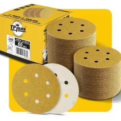 100 Stück 150mm 6 Loch Schleifscheiben Klett 60 Körnung Premium Gold für