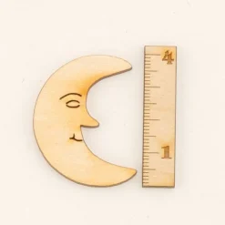 6 Stück Mond mit Gesicht 4 cm Holz Dekoration Basteln Kinder Streudeko
