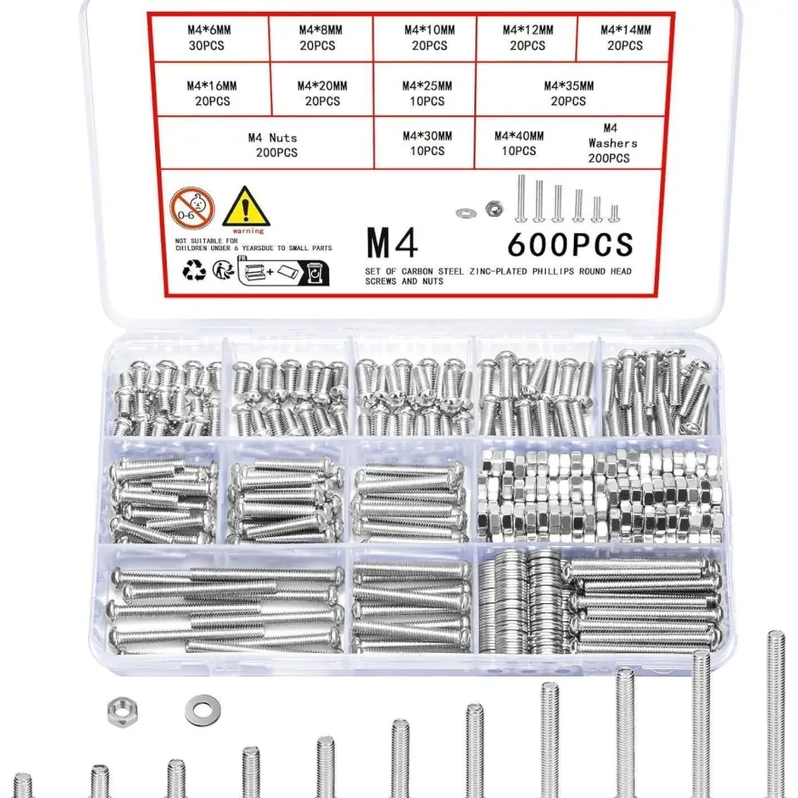 600 Stück M4 Schrauben Set mit Muttern und Unterlegscheiben