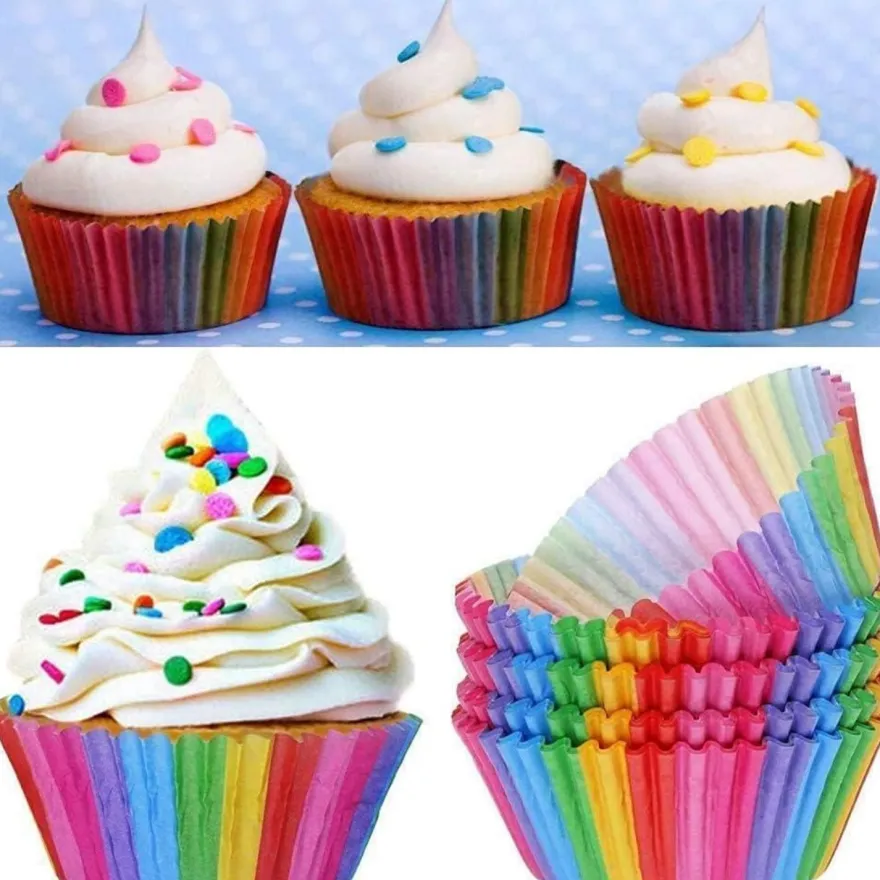 200 Stück Regenbogen Cupcake Liner Muffinförmchen Papier Backformen