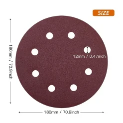 40 Stück Schleifpapier 180mm Klett, Körnung 180, 8 Loch für Langhalsschleifer
