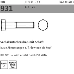 50 Stck Sechskantschraube Edelstahl A2 M8x50 mm Reyher