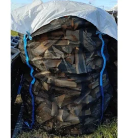 3 Stück Woodbag Holzbag 100x100x100cm Holz BigBag mit Abdeckung