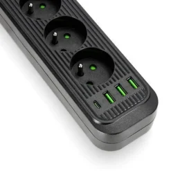 Steckdosenleiste Schwarz 4 Steckdosen 3m Verlängerungskabel mit 4xUSB Schalter Erdung