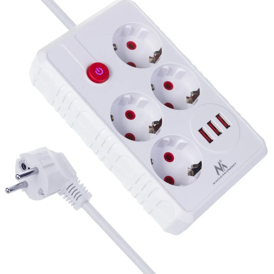 Steckdosenleiste 4 Steckdosen 2500W 3xUSB weiß 3m MCE393 W Maclean