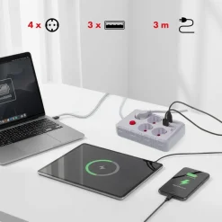 Steckdosenleiste 4 Steckdosen 2500W 3xUSB weiß 3m MCE393 W Maclean