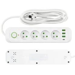 Steckdosenleiste Weiß 4 Steckdosen 3m Verlängerungskabel 4xUSB Schalter und Erdung