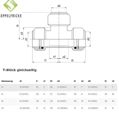 Steckfitting Messing T-Stück, 15-22mm, gleich oder reduziert, Tectite T130