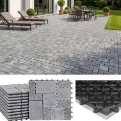 Steinfliese HWC-K70, Bodenfliese Steckfliese Naturstein, 11x je 30x30cm = 1m²