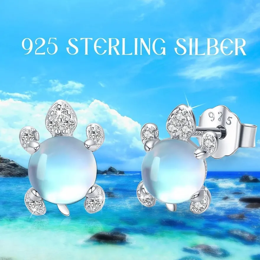 925 Sterling Silber Schildkröte Ohrringe Mondstein Mädchen Frauen Kinder