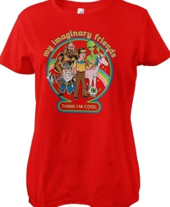 Steven Rhodes My Imaginary Friends Think I'M Cool Girly Tee Damen T-Shirt Red