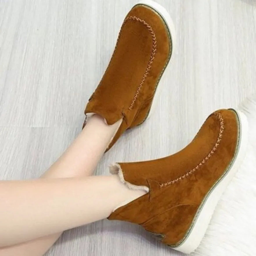 Stiefel Damen Freizeit Boden Stiefeletten Dick Schlosser Zeh Gestrickt