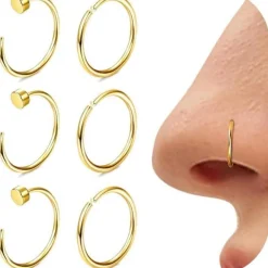 6stk Nasenpiercing Set 316L Chirurgenstahl Fake Septum Helix Piercings Gold