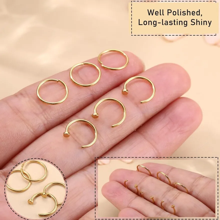 6stk Nasenpiercing Set 316L Chirurgenstahl Fake Septum Helix Piercings Gold