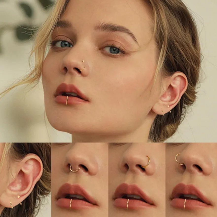 6stk Nasenpiercing Set 316L Chirurgenstahl Fake Septum Helix Piercings Gold