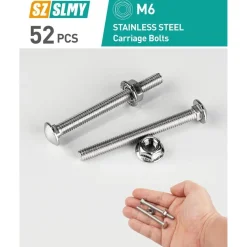 52 Stk. Schlossschrauben M6 x 60mm Edelstahl Torbandschrauben mit Flanschmuttern