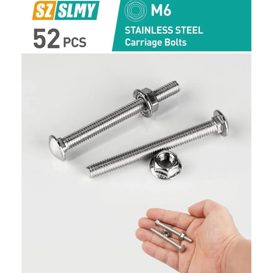 52 Stk. Schlossschrauben M6 x 60mm Edelstahl Torbandschrauben mit Flanschmuttern