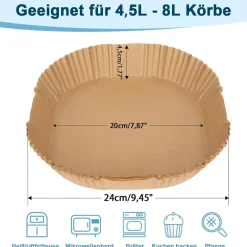 Stone TH 200 Stück Backpapier für Heißluftfritteuse 4,5L-8L, Airfryer
