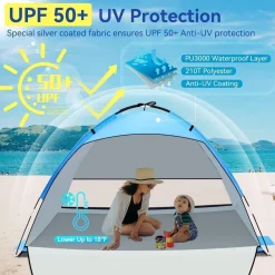 Strandmuschel UV Schutz UPF 50+ Strandzelt für 2-3 Personen Transparentes
