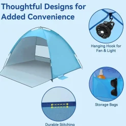 Strandmuschel UV Schutz UPF 50+ Strandzelt für 2-3 Personen Transparentes